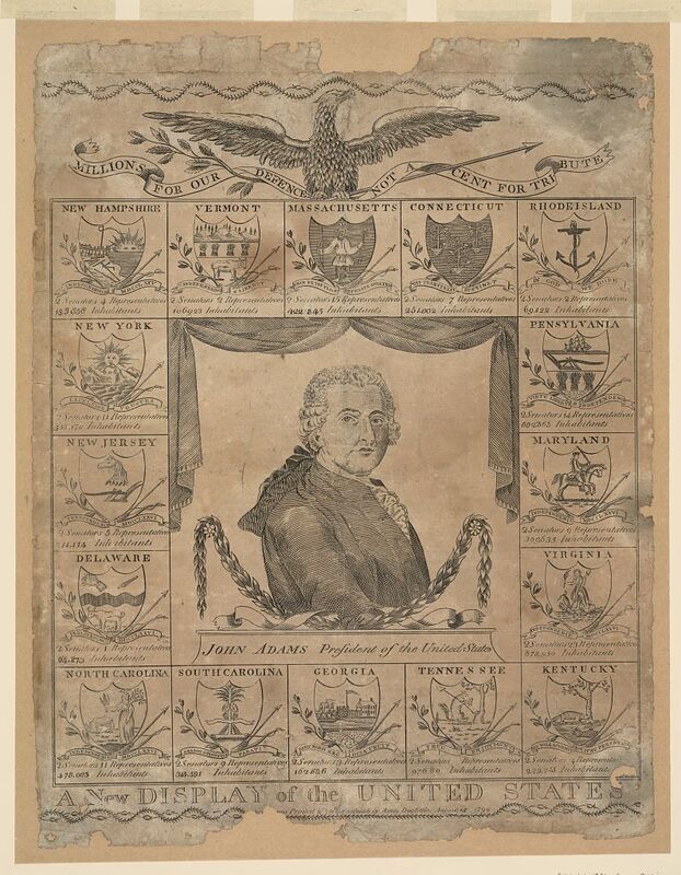 Portait of John Adams in a campaign engraving print