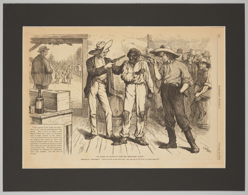 Cartoon of voter intimidation in the South