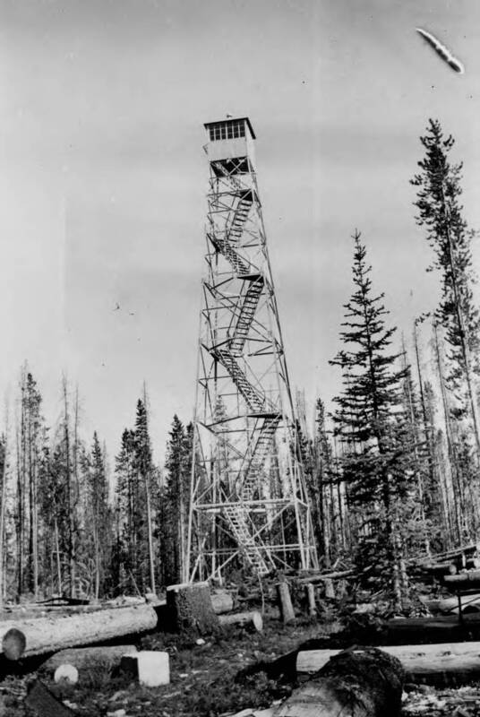 Photo of Cold Mountain Lookout dated 1936, courtesy of the Universtity of Idaho's <i> Archival Idaho </i> collection. 