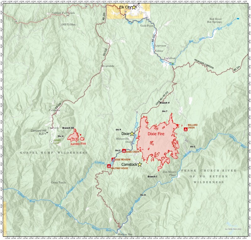 InciWeb map with layer of the Dixie-Jumbo Fires by the Northern Rockies International Incident Management Team