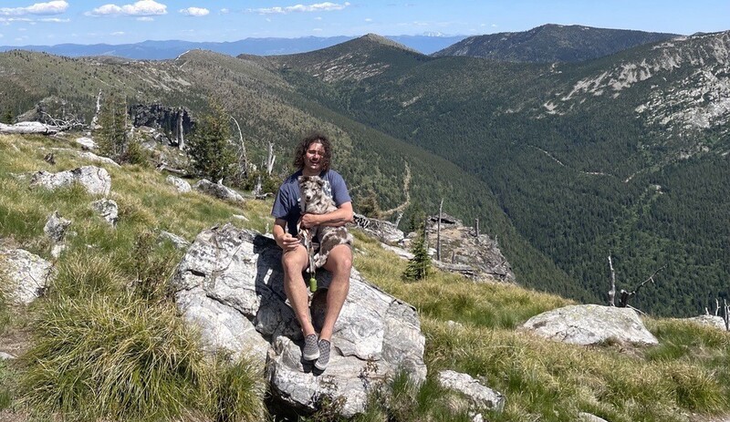 Michael Decker and his dog, Trout, on Sundance Mountain