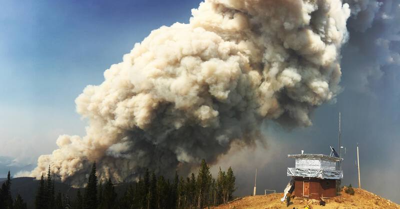 Photo of Spot Mountain Wrapped in Fire Resistant Material During the Eagle Creek Fire