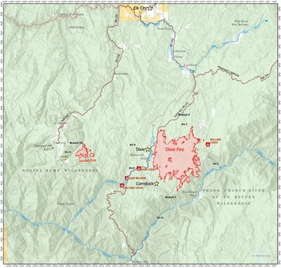 InciWeb map with layer of the Dixie-Jumbo Fires by the Northern Rockies International Incident Management Team