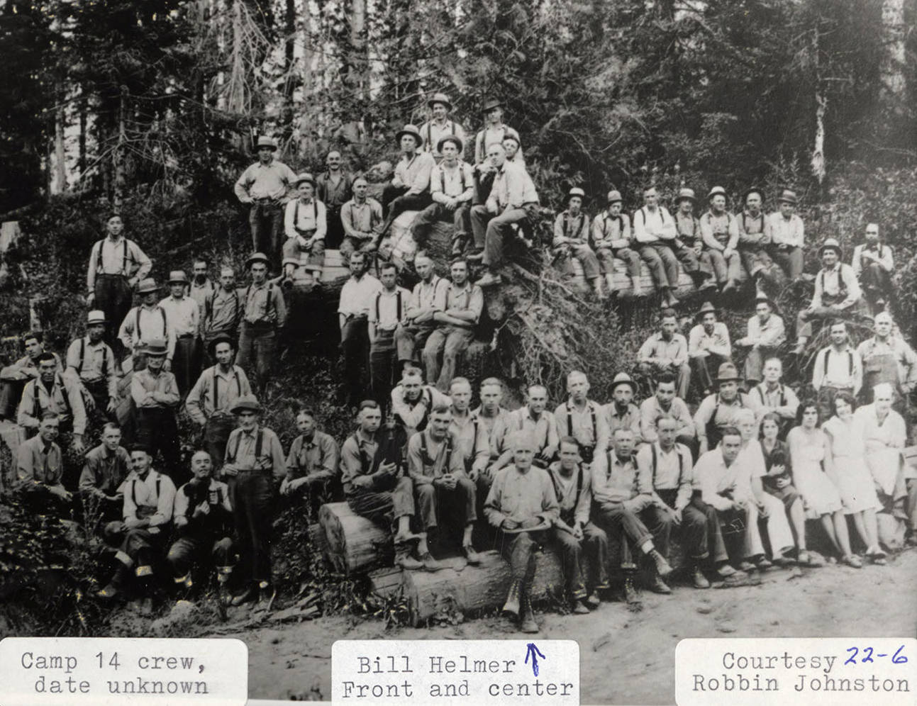 The crew at Camp 14. In the front on the far right is a small group of women who were likely the camp flunkies.