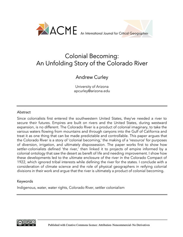 “Colonial Becoming: An Unfolding Story of the Colorado River