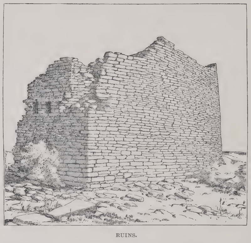 Line drawing of a Puebloan ruin from John Wesley Powell's 1875 book "Canyons of the Colorado"