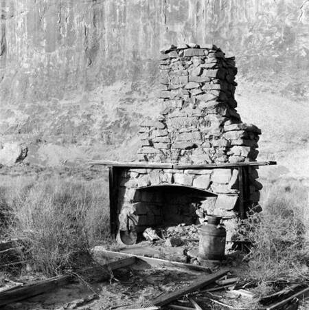 Old rock fireplace at Camp Stone