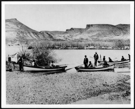 Powell's second expedition preparing to launch from Green River Station in 1871