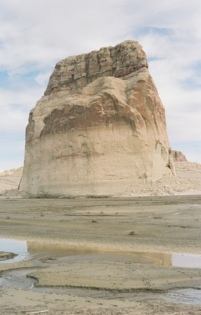 Lone Rock, bleached white with mineral deposits