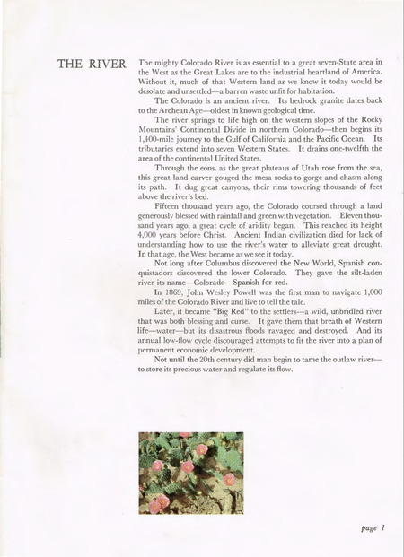 Description of the Colorado River from a 1965 Bureau of Reclamation Brochure titled "Lake Powell, Jewel of the Colorado"