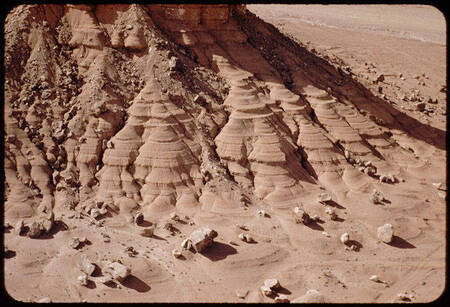 Geological formations at base of Vermilion Cliffs in Marble Canyon area