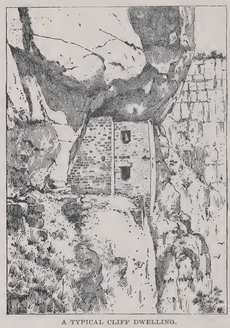 Line drawing of a cliff dwelling from John Wesley Powell's 1875 book "Canyons of the Colorado"