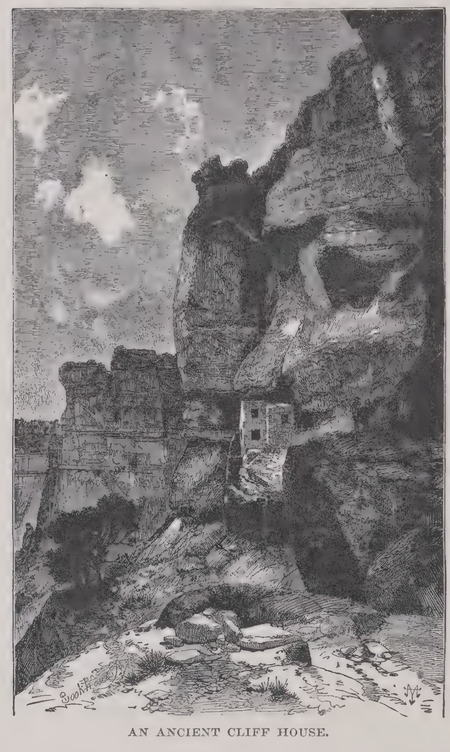 Line drawing of a cliff dwelling from John Wesley Powell's 1875 book "Canyons of the Colorado"