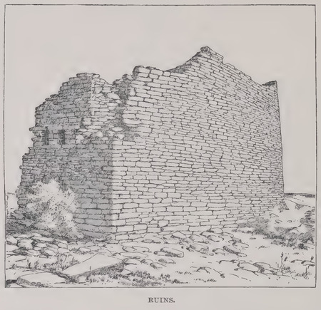 Line drawing of a Puebloan ruin from John Wesley Powell's 1875 book "Canyons of the Colorado"