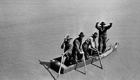 Stuck on a sand bar in the Suan Juan River (mile 102), Spencer mining operations