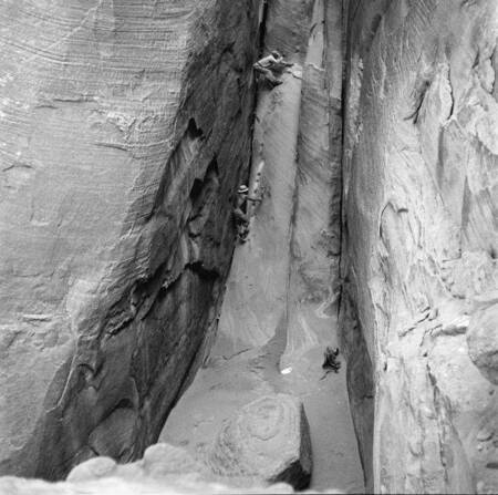 Cutting steps up Pick Axe Canyon