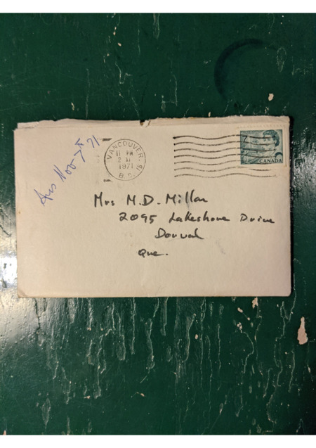 letter from Gaëtane to Dot, reassuring her that she is well, expressing disagreement on Dot's assessment of her wellbeing.  Some talk of drug use, desire to settle down and find stability.