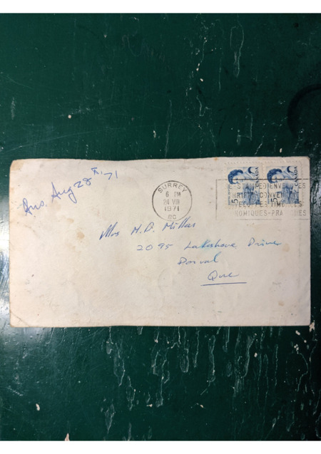 letter from Gaëtane to Gran, describing spending the night in jail after being arrested for hitchhiking.  She describes being in Prince George and looking for a place to live with her friends. Request for money.  Enclosed is a drafted letter in response - Dot reassuring Gaëtane that she will love her no matter what, and updating her on other family members.