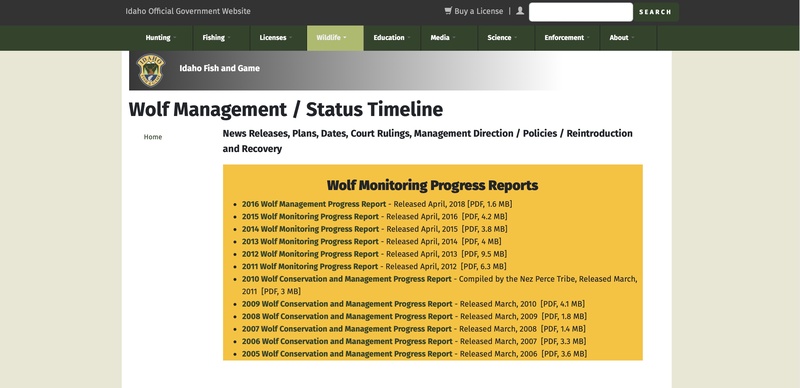 Edited "Wolf Management / Status Timeline: Idaho Fish and Game.”