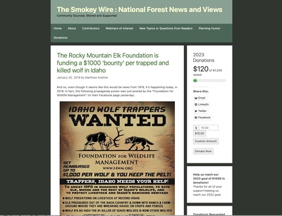 The Rocky Mountain Elk Foundation Is Funding a $1000 'Bounty' per Trapped and Killed Wolf in Idaho